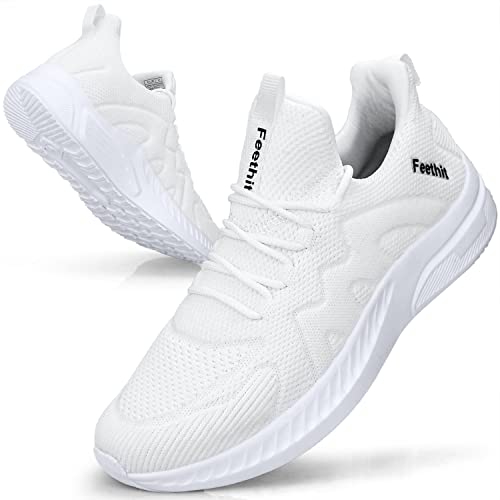 Feethit Sneaker Herren Schuhe Sportschuhe Laufschuhe Turnschuhe Herren Tennis Fitness Jogging Walkingschuhe Leichtgewichts Atmungsaktiv Freizeit Straßenlaufschuhe Schlüpfen Schuhe Weiß 45 EU von Feethit