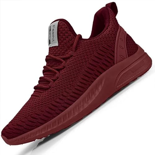 Feethit Turnschuhe Herren Laufschuhe Sportschuhe Sneaker rutschfeste Gummisohlen Leichte und Atmungsaktiv für Gehen Weinrot 41 von Feethit