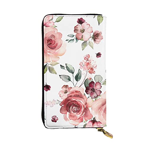 Blühende Rose Blumen Leder Lange Kupplung Brieftasche Gedruckt Leder Geldtasche Mode Geldbörsen Lange Bifold Leder Pocketbook, Schwarz , Einheitsgröße von Feetox