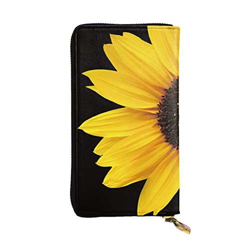 Blume Sonnenblume Leder Lange Kupplung Brieftasche Gedruckt Leder Geldtasche Mode Geldbörsen Lange Bifold Leder Pocketbook, Schwarz , Einheitsgröße von Feetox