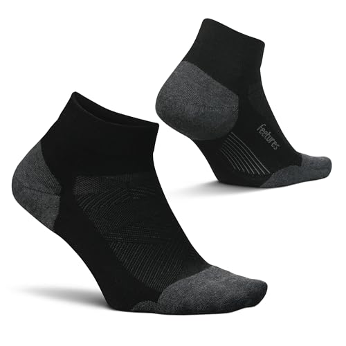 Feetures Elite Max Cushion Low Cut Socken – Sportsocken für Laufsport mit gezielter Kompression – (1 Paar), new black, Large von Feetures