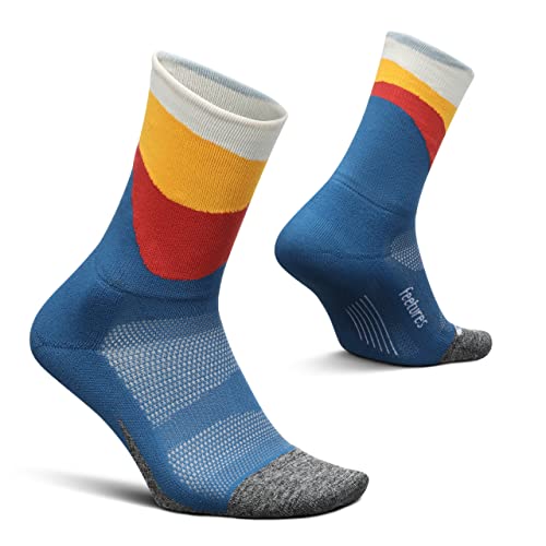 Feetures Elite Ultra Light Cushion Mini Crew Socken – Sportsocken mit gezielter Kompression – (1 Paar), Retrograde Blue, Medium von Feetures