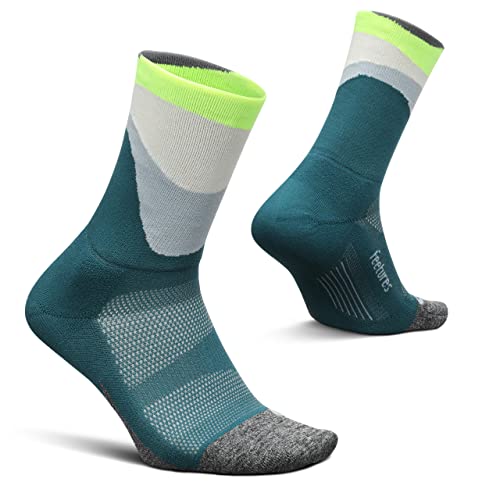 Feetures Elite Ultra Light Cushion Mini Crew Socken – Sportsocken mit gezielter Kompression – (1 Paar), Retrograde Teal, Large von Feetures