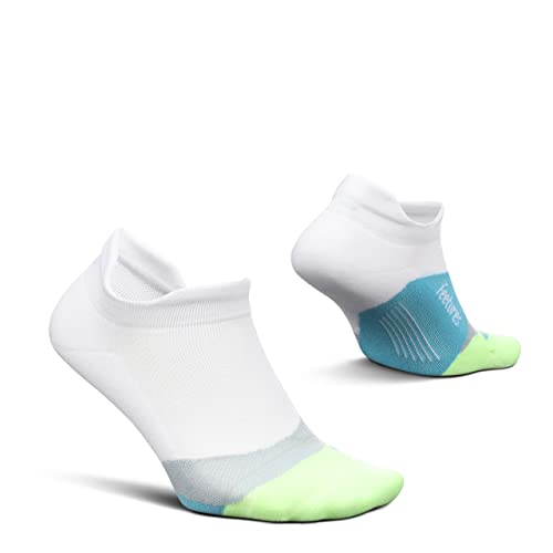 Feetures Elite Ultraleichte gepolsterte Knöchelsocken – Sportsocken mit gezielter Kompression – (1 Paar), Weiß-Limette, Medium von Feetures