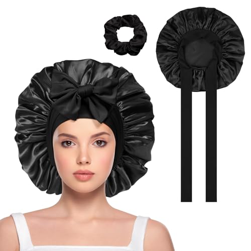Fefod Satin Haarhaube für Damen, Seidenhaube Zum Schlafen, Verstellbare Schlafhaube Haare Schützen für die Nacht Bonnet mit elastischem Band, mit Haargummis Fefod Satin Haarhaube für Damen, Seidenhaube Zum Schlafen, Verstellbare Schlafhaube Haare Schützen für die Nacht Bonnet mit elastischem Band, mit Haargummis von Fefod