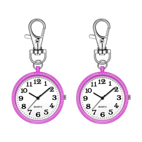 Fegtrtyoa Clip-On Watch Quarzuhr Rund Schlüsselanhänger Clip-On Watch Unisex Hängende Digitale Uhr Clip für Krankenschwestern Ärzte Lila-Farbe von Fegtrtyoa