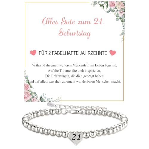 21. Geburtstagsgeschenk Damen, 925 Sterlingsilber Perlenarmband, mit Karte für Mutter Tochter Schwester Oma Freundin 21. Geburtstagsgeschenk Damen, 925 Sterlingsilber Perlenarmband, mit Karte für Mutter Tochter Schwester Oma Freundin von Fehki