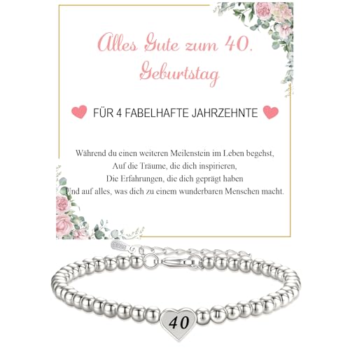 40. Geburtstagsgeschenk für Frauen, 925 Sterlingsilber Armband, mit Grußkarte für Mama Tochter Schwester Großmutter Freundin von Fehki