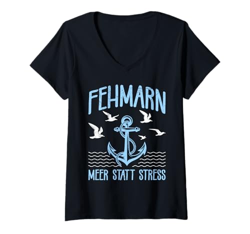 Damen FEHMARN Meer STATT Stress Lustiges Ostsee Urlaub T-Shirt mit V-Ausschnitt Damen FEHMARN Meer STATT Stress Lustiges Ostsee Urlaub T-Shirt mit V-Ausschnitt von Fehmarn Geschenk Ostsee Shirt Fehmarn Souvenier