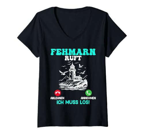 Damen FEHMARN Ruft ICH MUSS LOS Lustiges Insel Fehmarn T-Shirt mit V-Ausschnitt Damen FEHMARN Ruft ICH MUSS LOS Lustiges Insel Fehmarn T-Shirt mit V-Ausschnitt von Fehmarn Geschenk Ostsee Shirt Fehmarn Souvenier