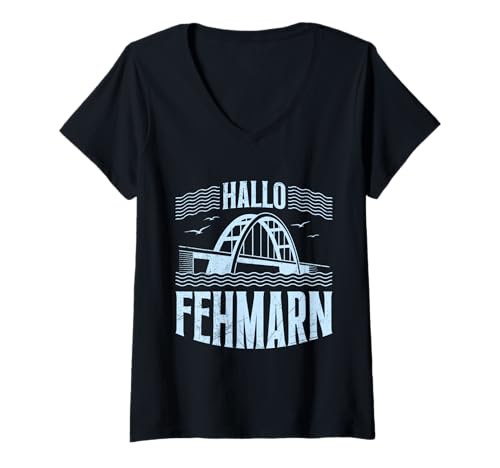 Damen Fehmarn Souvenier Hallo FEHMARN Ostsee Lustig Insel Fehmarn T-Shirt mit V-Ausschnitt von Fehmarn Geschenk Ostsee Shirt Fehmarn Souvenier