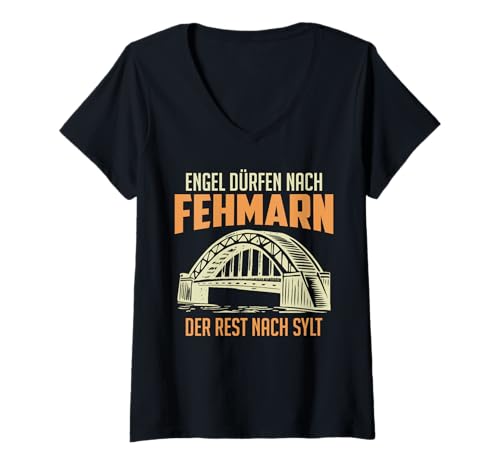 Damen Ostsee Engel DÜRFEN NACH FEHMARN Lustiges Insel Fehmarn T-Shirt mit V-Ausschnitt von Fehmarn Geschenk Ostsee Shirt Fehmarn Souvenier