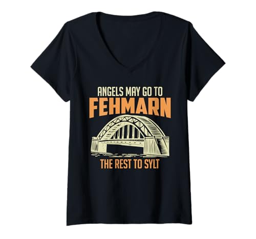 Damen Ostsee Engel DÜRFEN NACH FEHMARN Lustiges Insel Fehmarn T-Shirt mit V-Ausschnitt von Fehmarn Geschenk Ostsee Shirt Fehmarn Souvenier