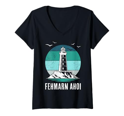 Damen Ostsee FEHMARN AHOI Leuchtturm Retro Lustig Fehmarn T-Shirt mit V-Ausschnitt Damen Ostsee FEHMARN AHOI Leuchtturm Retro Lustig Fehmarn T-Shirt mit V-Ausschnitt von Fehmarn Geschenk Ostsee Shirt Fehmarn Souvenier