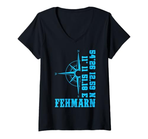 Damen Ostsee Insel FEHMARN Souvenier Lustiges Insel Fehmarn T-Shirt mit V-Ausschnitt von Fehmarn Geschenk Ostsee Shirt Fehmarn Souvenier