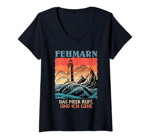 Damen Ostsee Urlaub DAS Meer Ruft UND ICH GEHE Lustig FEHMARN T-Shirt mit V-Ausschnitt von Fehmarn Geschenk Ostsee Shirt Fehmarn Souvenier