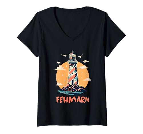 Damen Ostsee Urlaub FEHMARN Leuchtturm Lustiges Fehmarn T-Shirt mit V-Ausschnitt Damen Ostsee Urlaub FEHMARN Leuchtturm Lustiges Fehmarn T-Shirt mit V-Ausschnitt von Fehmarn Geschenk Ostsee Shirt Fehmarn Souvenier