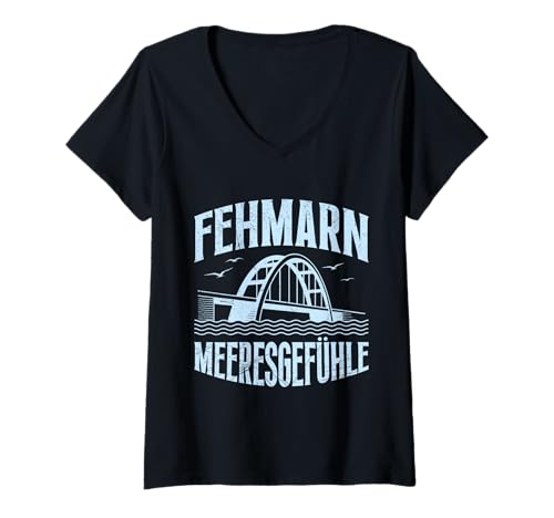 Damen Ostsee Urlaub FEHMARN MEERESGEFÜHLE Lustiges Insel Fehmarn T-Shirt mit V-Ausschnitt von Fehmarn Geschenk Ostsee Shirt Fehmarn Souvenier