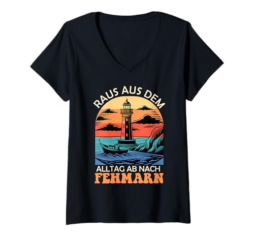 Damen Ostsee Urlaub Raus AUS DEM Alltag AB NACH FEHMARN Souvenier T-Shirt mit V-Ausschnitt Damen Ostsee Urlaub Raus AUS DEM Alltag AB NACH FEHMARN Souvenier T-Shirt mit V-Ausschnitt von Fehmarn Geschenk Ostsee Shirt Fehmarn Souvenier