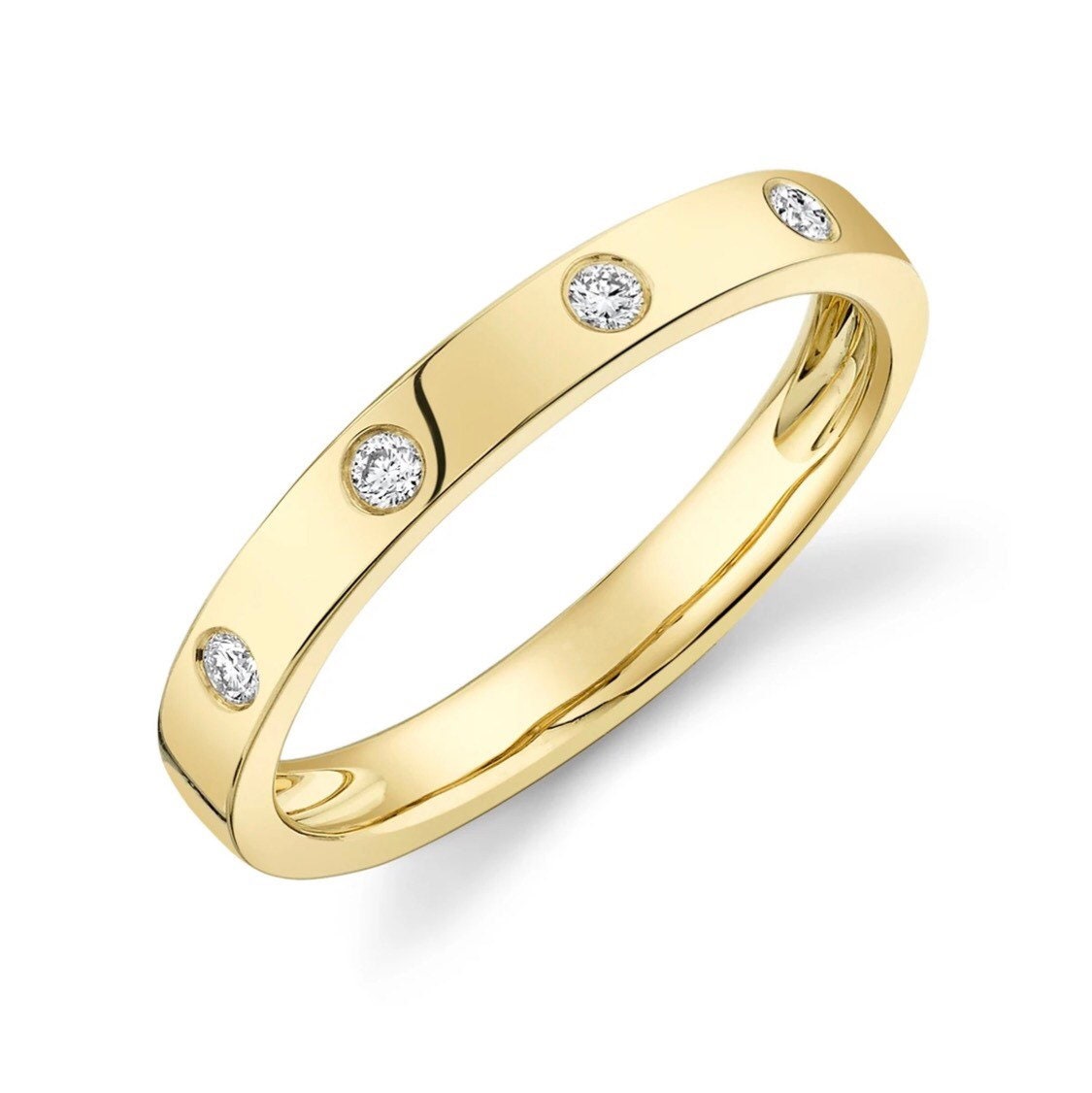 14K Gelb Gold Diamant Lünette Hochzeit Jahrestag Stapelbar Band #1196 von FehmisCreations