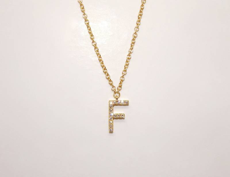 14K Gelbgold Diamant Pave Anfangsbuchstabe F Anhänger #740 von FehmisCreations