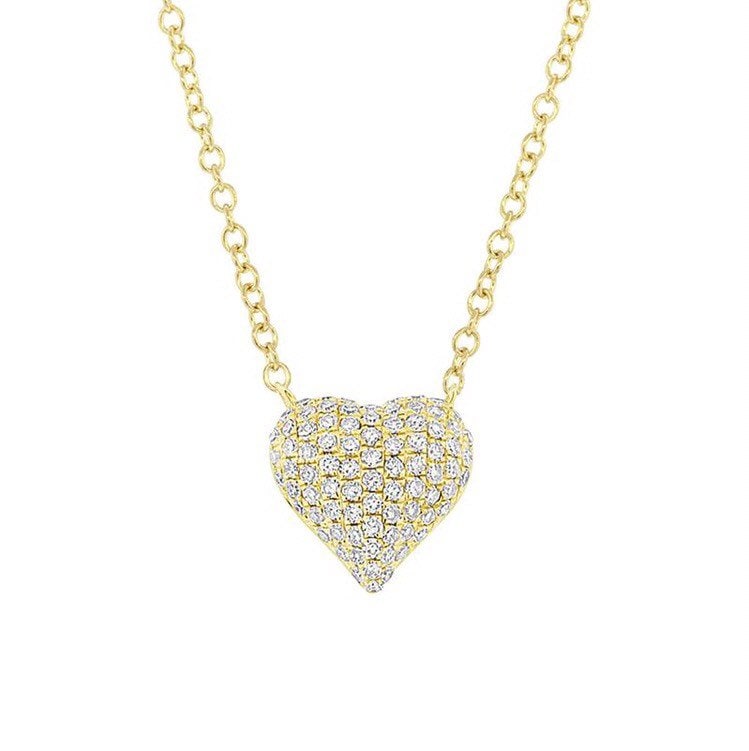 14K Gelbgold Kleiner Diamant Pave Puffy Herz Anhänger #1860 von FehmisCreations