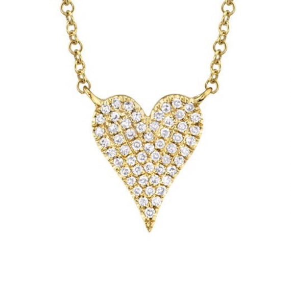 14K Gelbgold Medium Diamant Pave Herz Anhänger #1420 von FehmisCreations