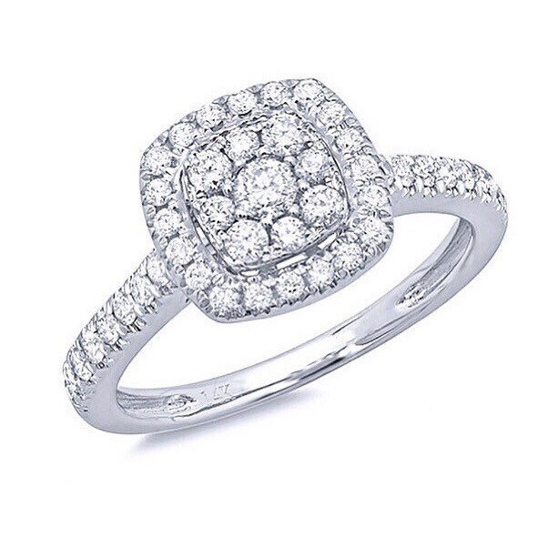 14K Weißgold Diamant Kissen Cluster Verlobung Hochzeit Jubiläum Ring #2324 von FehmisCreations