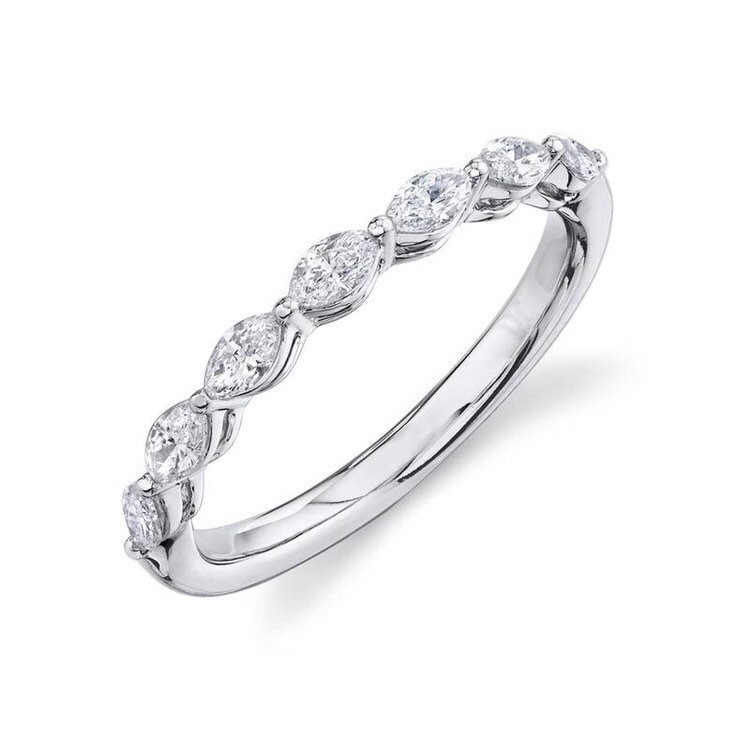 14K Weißgold Diamant Marquise Schliff Zacke Stapelbares Ehering #3564 von FehmisCreations