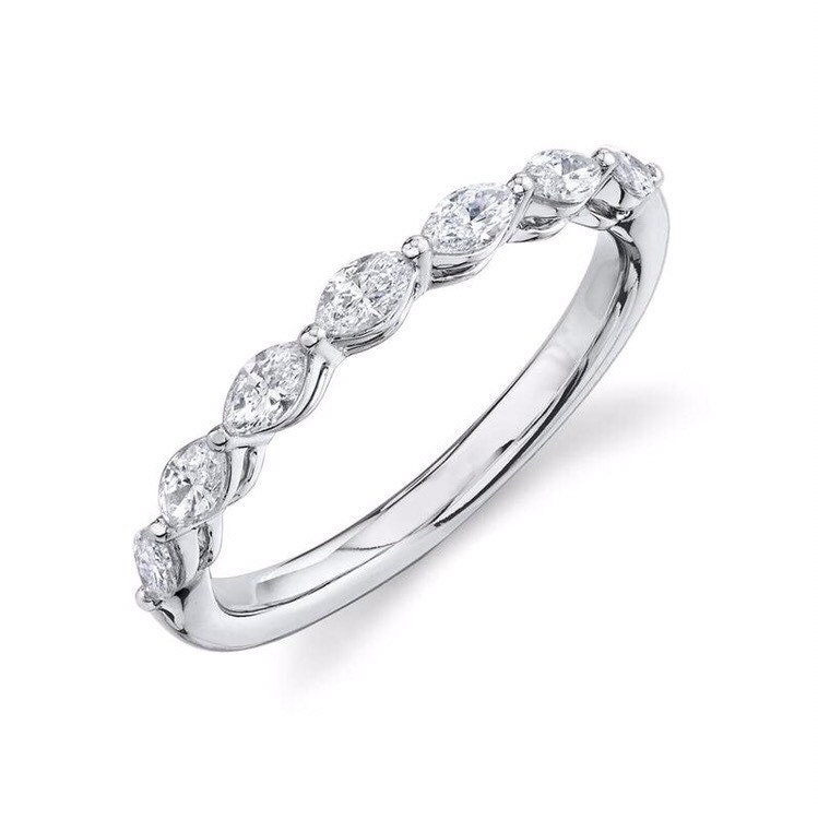 14K Weißgold Diamant Marquise Schliff Zacke Stapelbares Ehering #3564 von FehmisCreations