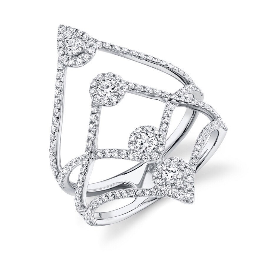 14K Weißgold Halo Birnen Form Und Rund Diamant New Fashion Breites Hochzeit Jubiläumsband #3356 von FehmisCreations