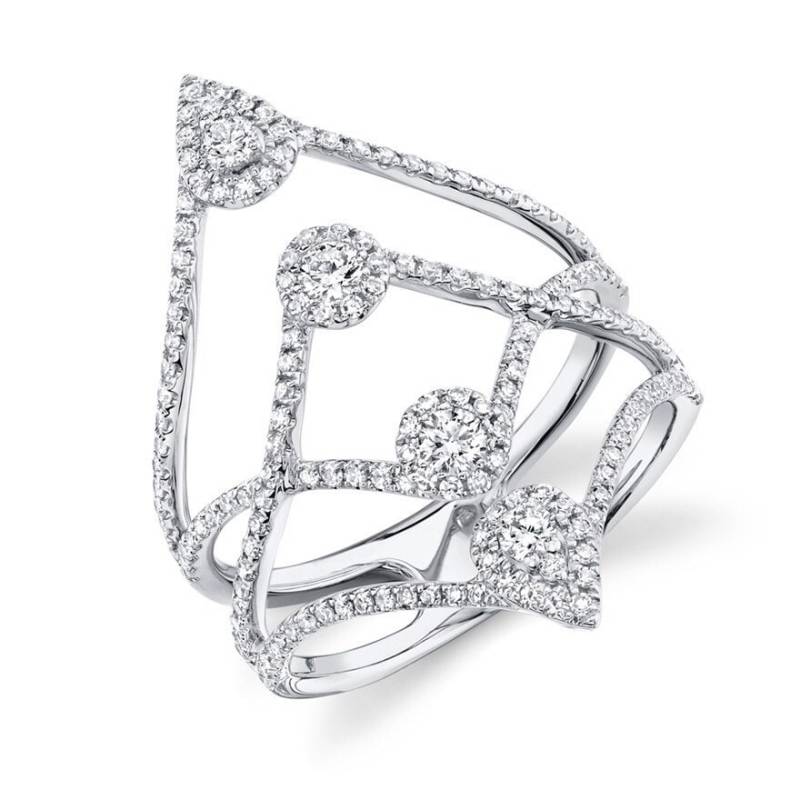 14K Weißgold Halo Birnen Form Und Rund Diamant New Fashion Breites Hochzeit Jubiläumsband #3356 von FehmisCreations