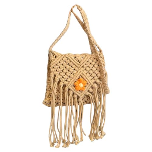 Fehploh Ästhetische Stricktasche für Damen mit Quaste, Urlaubsreise-Umhängetasche mit Reißverschluss, gewebte Umschlagtasche für den Sommerurlaub (Khaki) von Fehploh