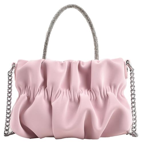 Fehploh Abend-Clutch für Damen, PU-Leder, gerüschte Abendtasche, Designer-Abend-Umhängetasche mit Kette für Hochzeit, Party, Abschlussball (Rosa) von Fehploh