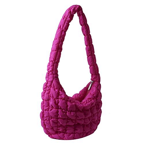 Fehploh Baumwoll-gepolsterte Tasche, große Kapazität, Einkaufstasche, einfarbig, lässig, schlicht, Nylon für Wochenendurlaub (Rosenrot) von Fehploh