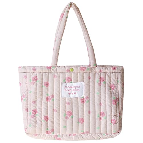 Fehploh Bedruckte gepolsterte Schultertasche für Damen, großes Fassungsvermögen, Blumenmuster, Kommunikationstasche, leicht, multifunktional, für Damen und Mädchen, Rosa, Größe L, von Fehploh