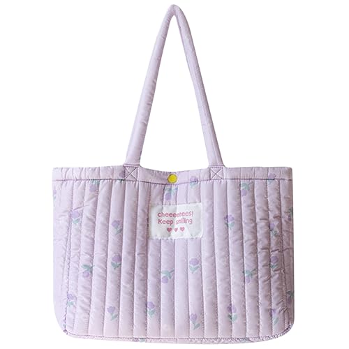 Fehploh Bedruckte gepolsterte Schultertasche für Damen, großes Fassungsvermögen, Blumenmuster, Kommunikationstasche, leicht, multifunktional, für Damen und Mädchen, Violett, Größe L, von Fehploh