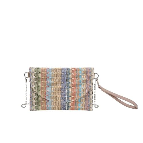 Fehploh Boho-Sommer-Strand-Handtaschenkette, bunt gestreift, gewebter Umschlag, Geldbörse, Umhängetasche, Umhängetasche, Handtasche for Damen (blau) von Fehploh