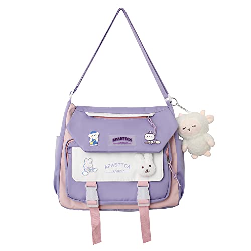 Fehploh Casual Student Tutorial Bag Hit Color Damen Messenger Bag Große Kapazität Nylon Umhängetasche Anhänger Abzeichen für die Schule (Lila) von Fehploh