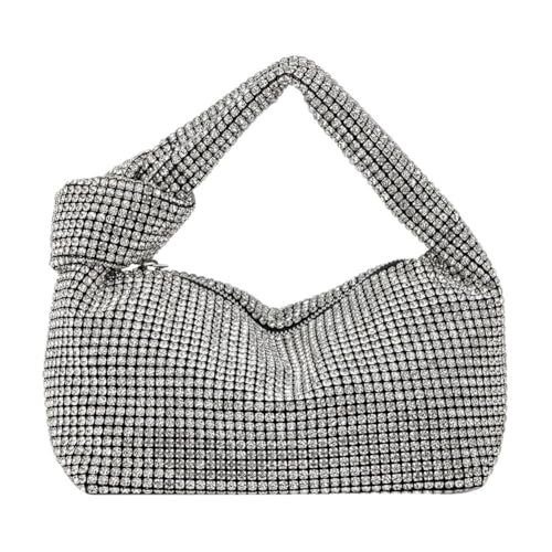 Fehploh Clutch-Tasche mit Strasssteinen, Reißverschluss, Clutch, Glitzer, Kristall, Clutch, Dame, Hochzeit, glänzende Tragetasche, silber, 270.00x130.00x110.00mm/10.63x5.12x4.33inch von Fehploh