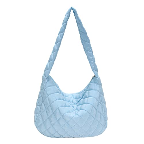 Fehploh Cotton Girl Große Tasche, einfarbig, modische Damen-Hobo-Tasche, leichte gesteppte Messenger-Tasche für Frauen, Urlaub, Reisen (blau) von Fehploh