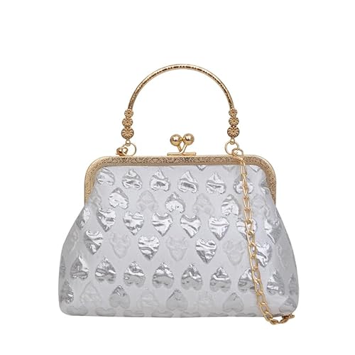 Fehploh Damen Abend-Clutch, Herzmuster, elegante Damen-Clutch, mit Kettenriemen, stilvolle Clutch, schicke Umhängetasche für Hochzeiten, Partys, silber, 220*220*70mm von Fehploh