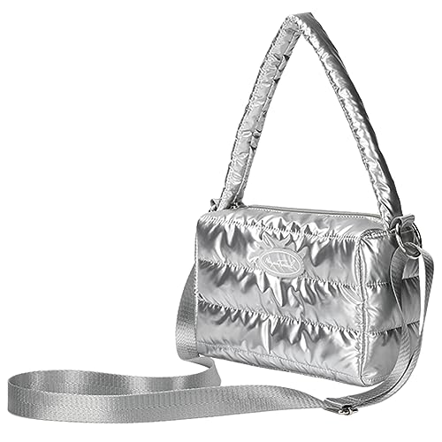 Fehploh Damen-Crossbody-Geldbörse mit Reißverschluss, Tragegriff oben, weich, mit verstellbarem Schultergurt, solide Umhängetasche für Damen, silber, 225.00x145.00x100.00mm/8.86x5.71x3.94inch von Fehploh