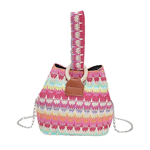 Fehploh Damen-Eimertasche, bunte Stroh-Umhängetasche, lässige gewebte Umhängetaschen, Sommer-Kuriertasche, Umhängetasche, weibliche Clutch, Handytasche (Rosa) von Fehploh