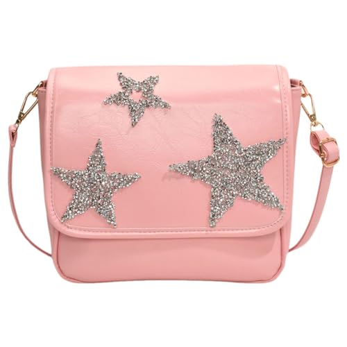 Fehploh Damen Flip Umhängetasche Y2K PU Star Messenger Bag for Teenager Mädchen (Schwarz) von Fehploh