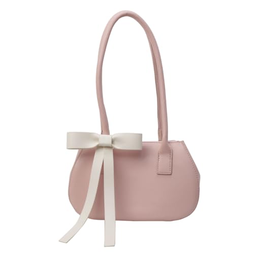 Fehploh Damen-Freizeit-Achselhandtasche mit Schleife, modische Schultertasche, Kontrastfarbe, Reise-Unterarm-Handtasche, Mädchen-Outdoor-Tagestasche (Rosa) von Fehploh