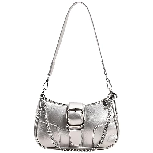 Fehploh Damen-Handtasche aus PU-Leder, vielseitige, elegante Clutch, mit Reißverschluss, einfarbig, for Damen und Mädchen, trendige Tasche (Silber) von Fehploh