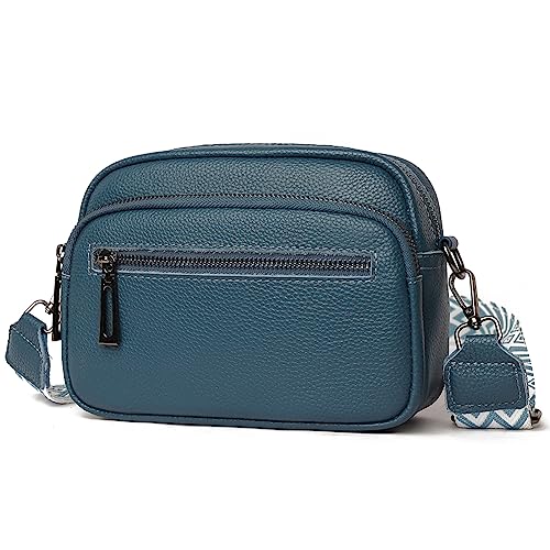 Fehploh Damen-Handtasche mit Griff, lässig, Leder, solide, Reisetasche, Vintage, verstellbare Schultergurte, mehrere Taschen, Tragetasche, Clutch, Geldbörse, blau, 220*145*80mm/8.66*5.71* 3.15in von Fehploh