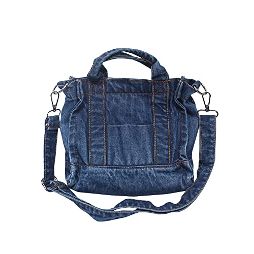 Fehploh Damen-Jeans-Umhängetasche, lässige Umhängetasche, Damen-Jeanstasche, weiche Handtasche, einfarbig, modische Vintage-Geldbörse mit Reißverschluss für Reisen (Dunkelblau) von Fehploh