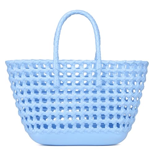 Fehploh Damen-Mesh-Tasche mit Griff oben, große Kapazität, Reisetasche, einfarbig, stilvolle Korbtasche, ausgehöhlt, für Outdoor-Camping (06) von Fehploh